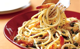 Perciatelli con Camarones y Pan Rallado al Ajo